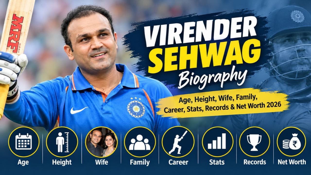 Virender Sehwag Biography: Age, Height, Wife, Family, Career, Stats, Records & Net Worth 2026 Virender Sehwag Biography: Age, Height, Wife, Family, Career, Stats, Records & Net Worth 2026